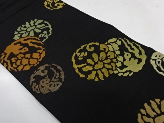 JAPANESE KIMONO / ANTIQUE MARU OBI / WOVEN FLOWER & BIRD